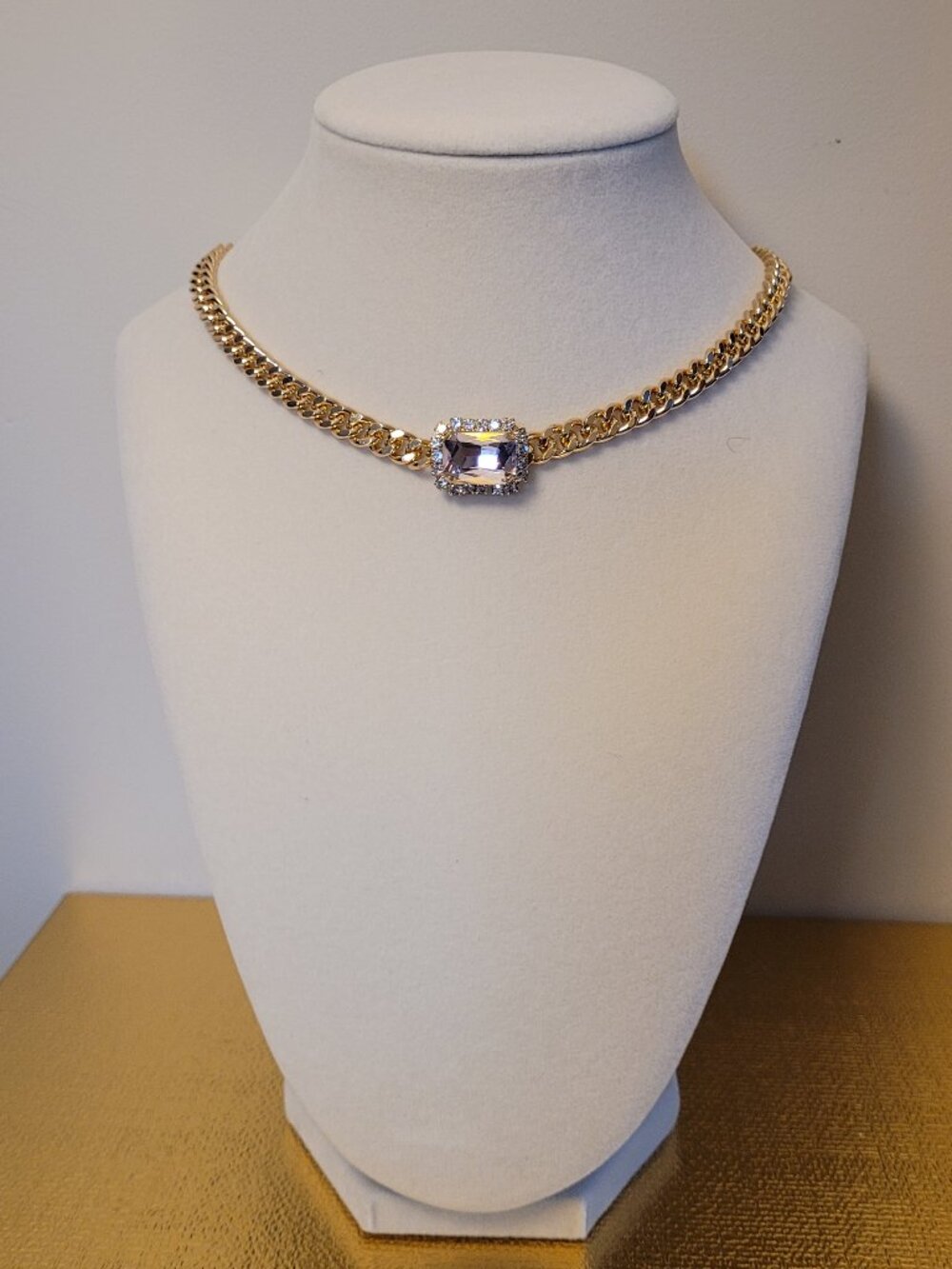 Natasha Light Pink Crystal with Rhinestones Gold-Tone Necklace. Choker.